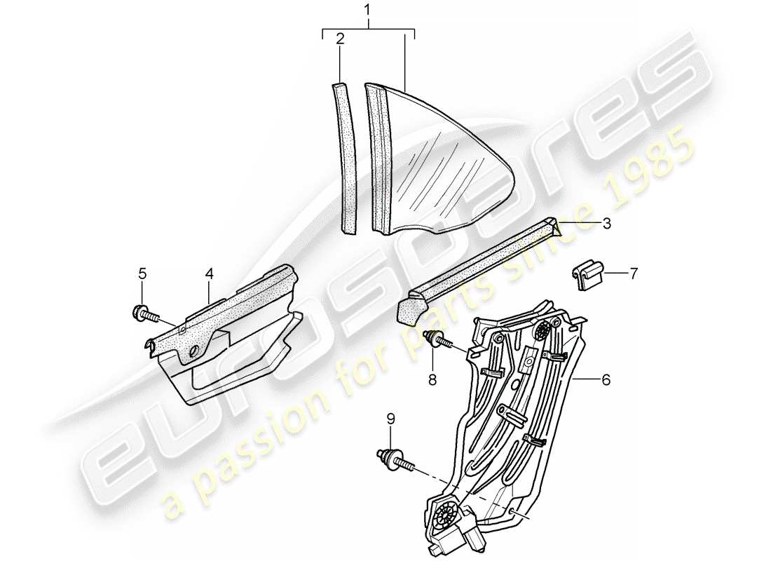 porsche 2005 (997-1) ventana lateral diagrama de piezas