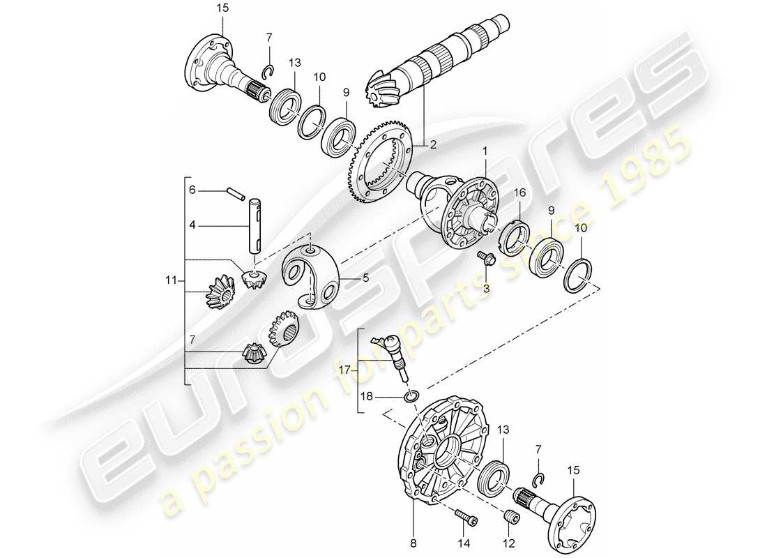porsche 2007 (987 cayman) diferencial diagrama de piezas