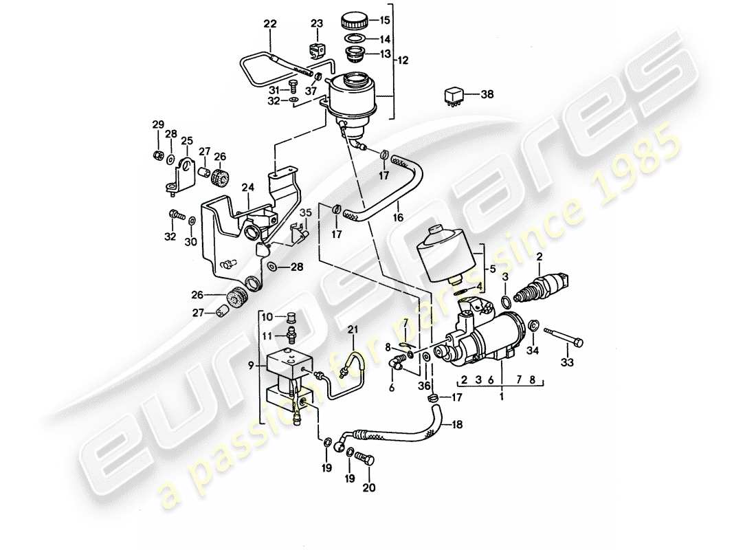 porsche 1995 (928) caja de cambios manual - mando de bloqueo 1 diagrama de piezas