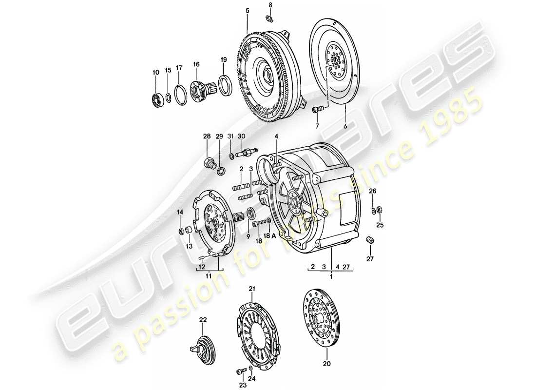 porsche 1983 (911) convertidor de par - carcasa del convertidor - spm diagrama de piezas
