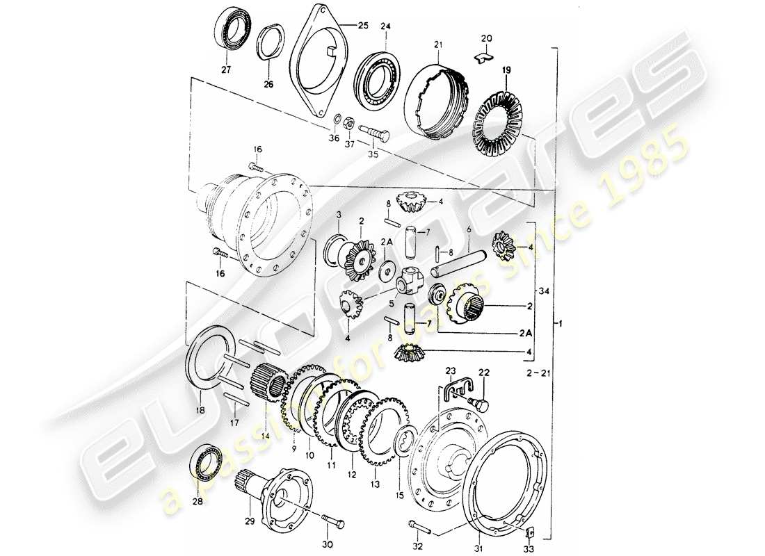 porsche 1994 (964) diferencial diagrama de piezas
