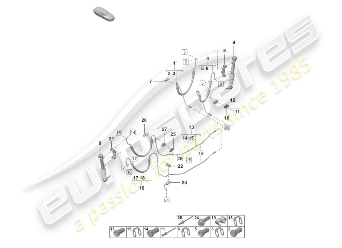 porsche 2020 (992-1) línea hidráulica extremo trasero pdcc diagrama de piezas