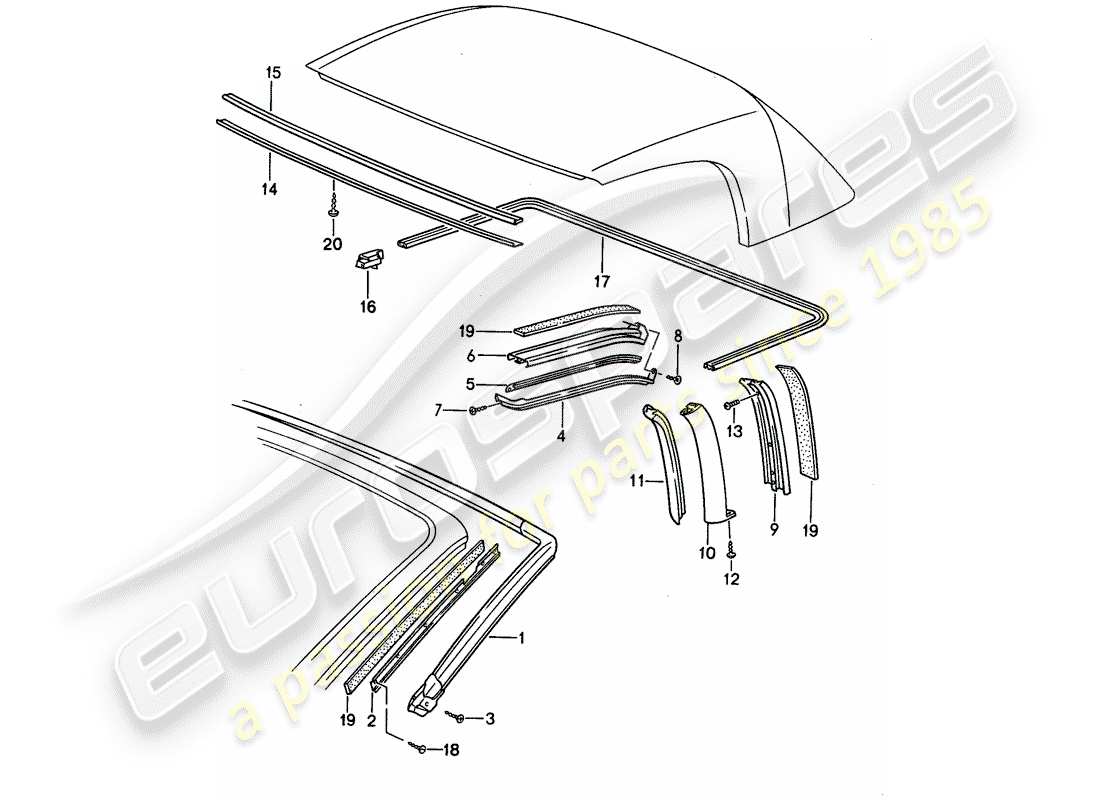 porsche 1995 (968) tira de sello diagrama de piezas