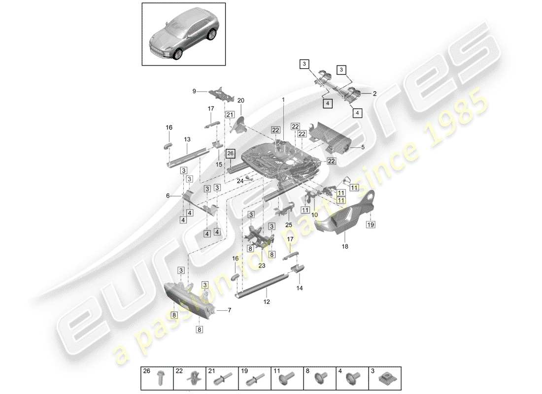 porsche 2019 (macan) marco para asiento diagrama de piezas