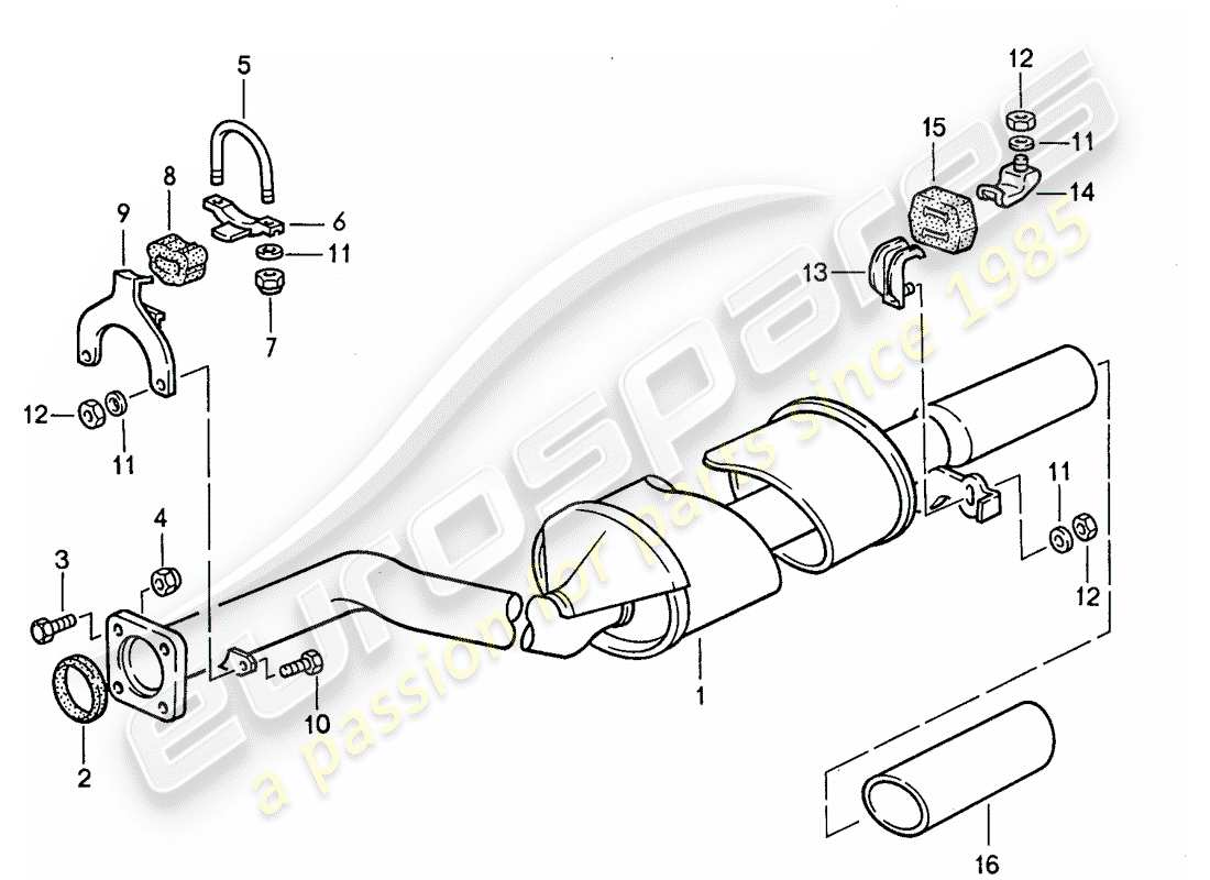 porsche 1986 (944) sistema de escape - - silenciador de escape, trasero diagrama de piezas