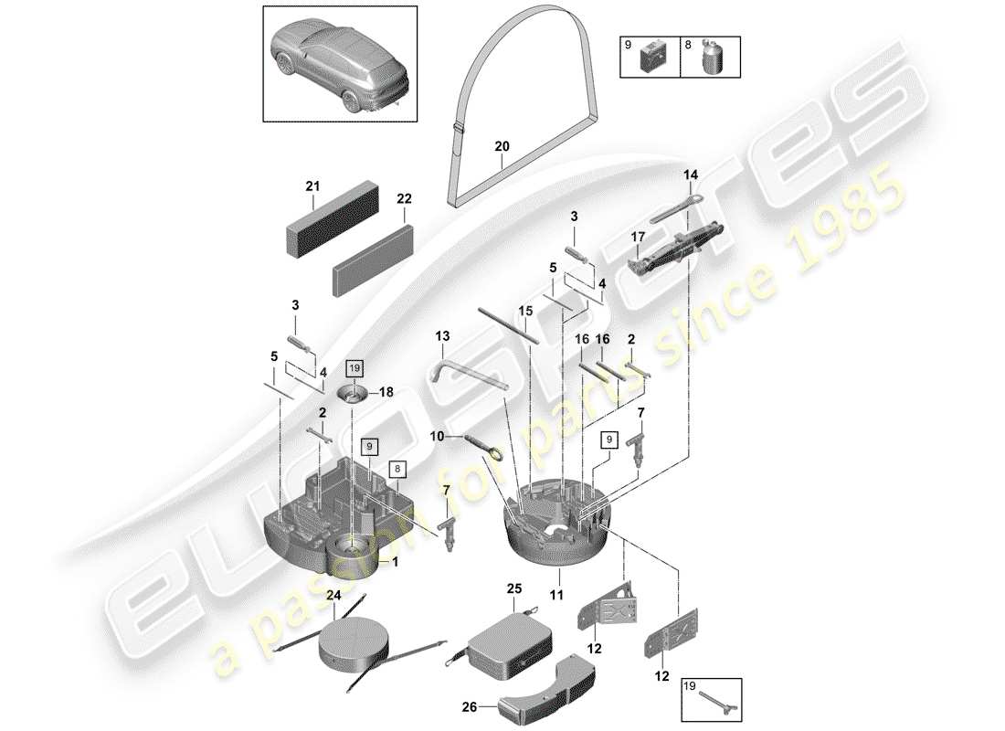 porsche 2020 (cayenne e3 9ya/9yb) herramienta diagrama de piezas
