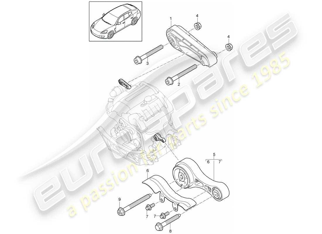 porsche 2011 (panamera 970) diagrama de piezas de suspensión del motor