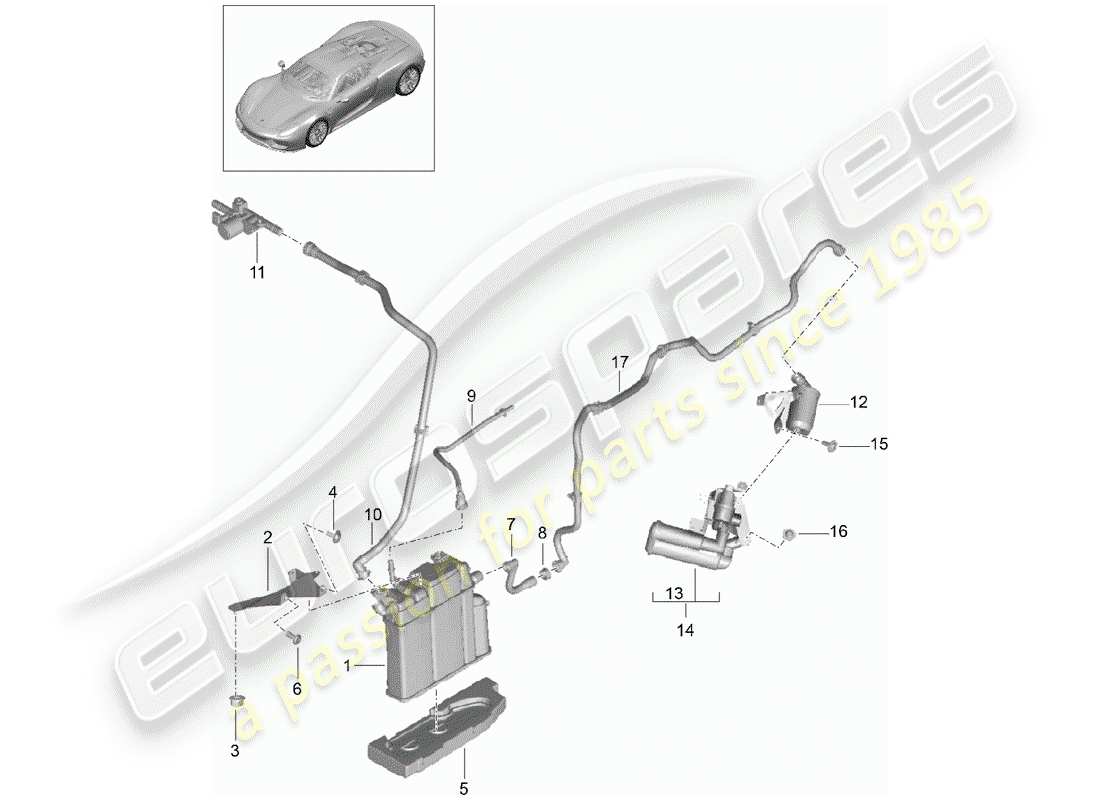 porsche 2015 (918 spyder) diagrama de piezas del recipiente de emisiones evaporativas