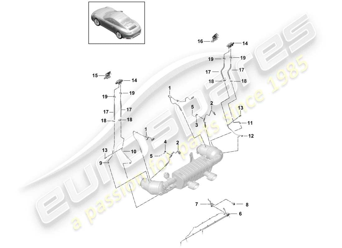 porsche 2019 (991-2) diagrama de piezas del sistema de escape