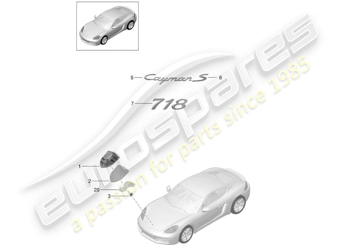 porsche 2017 (718 cayman) molduras diagrama de piezas