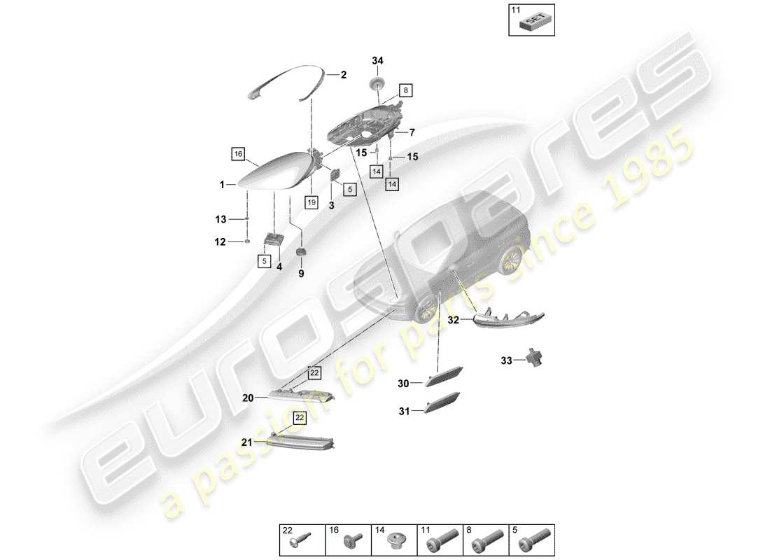 porsche 2020 (cayenne e3 9ya/9yb) diagrama de piezas del faro led