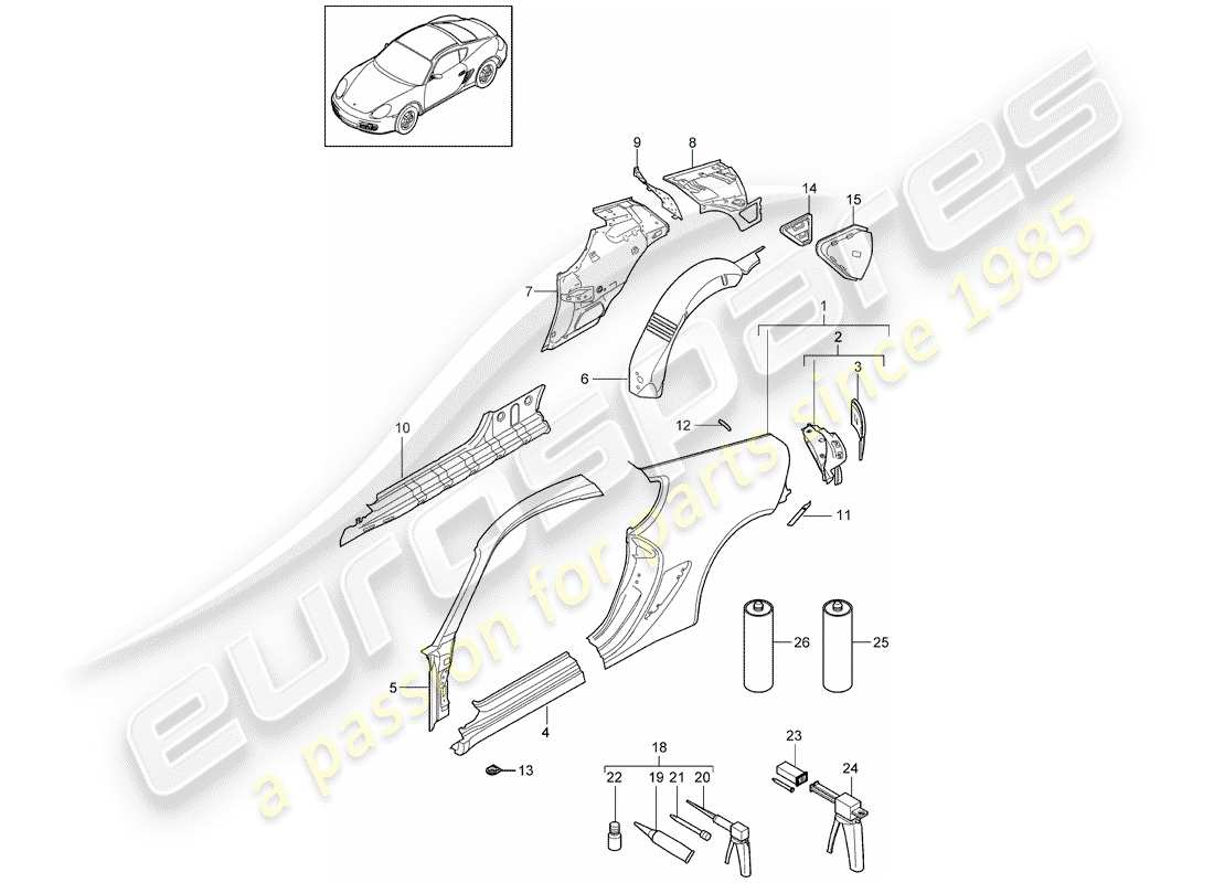 porsche 2012 (987 cayman) diagrama de piezas del panel lateral