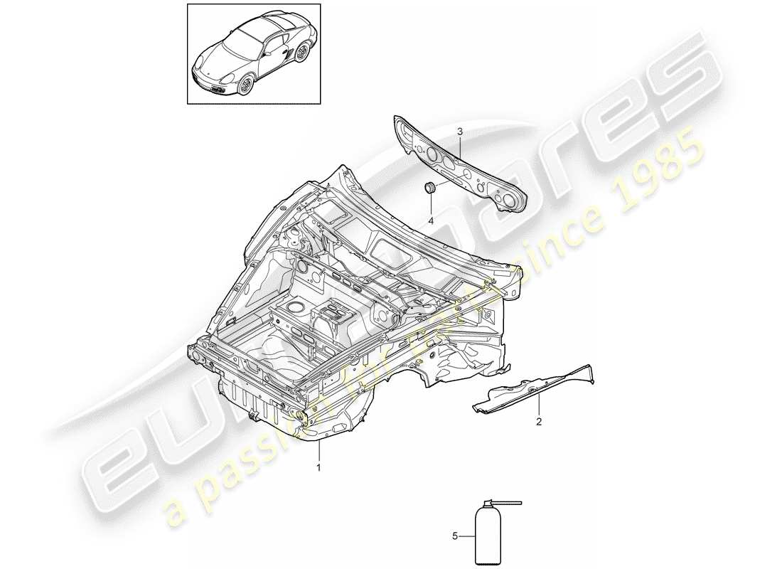 porsche 2012 (987 cayman) diagrama de piezas del extremo delantero