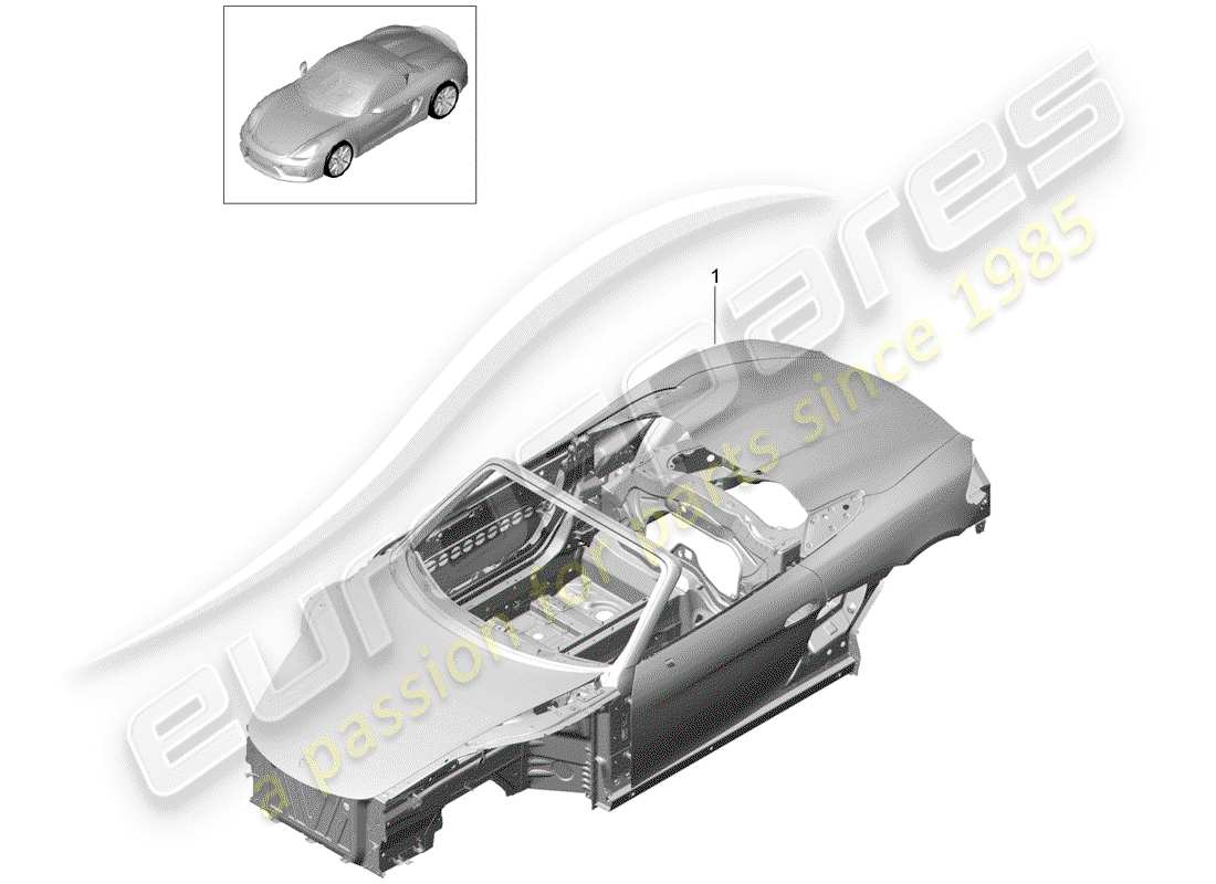 porsche 2016 (981 boxster spyder) diagrama de piezas de la carrocería del coche