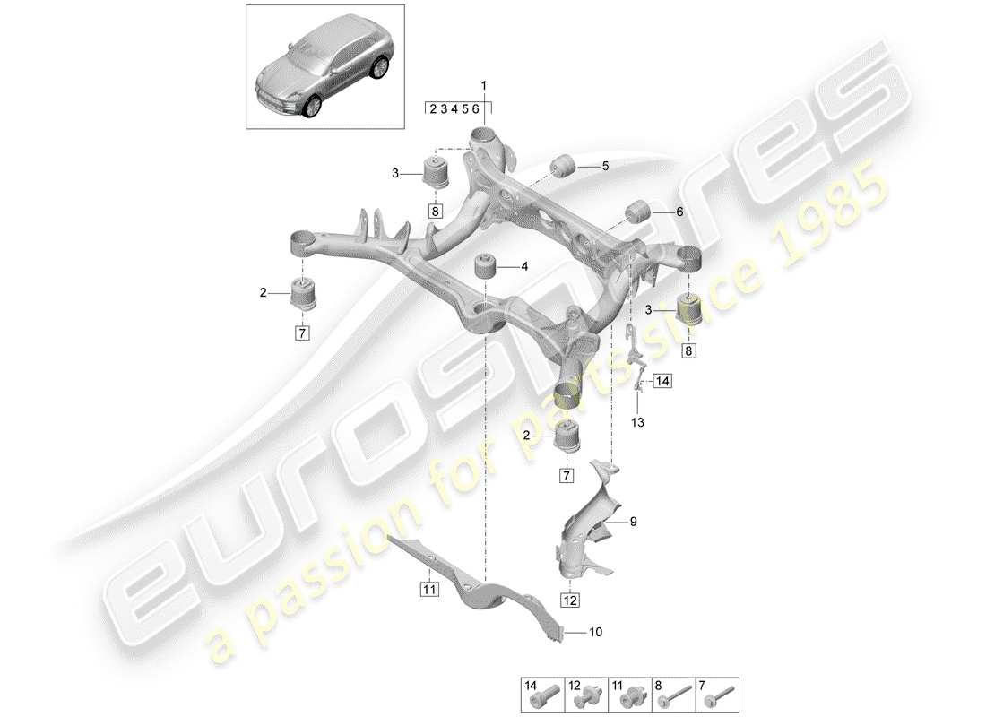 porsche 2019 (macan) diagrama de piezas del sub-marco