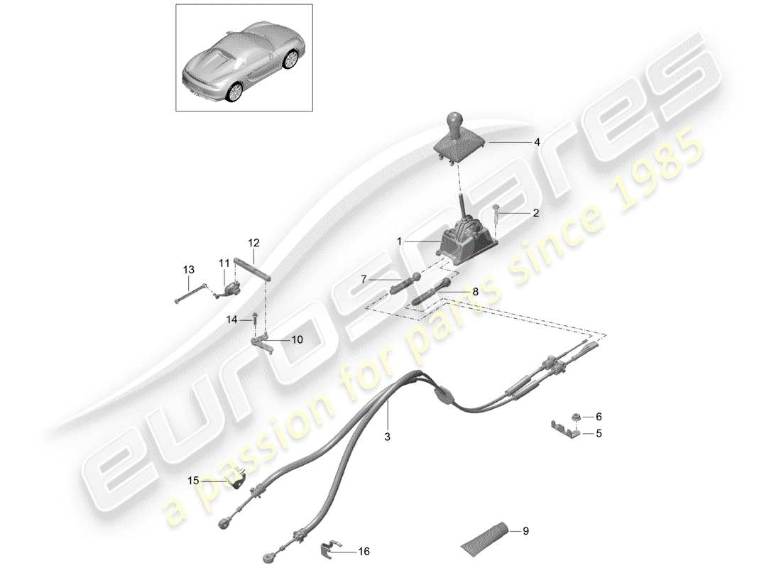 porsche 2016 (981 boxster spyder) control de transmisión diagrama de piezas