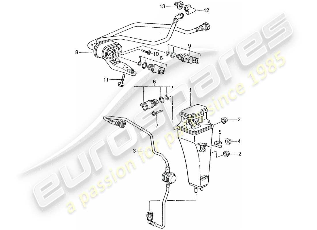 porsche 2000 (986 boxster) diagrama de piezas del recipiente de emisiones evaporativas