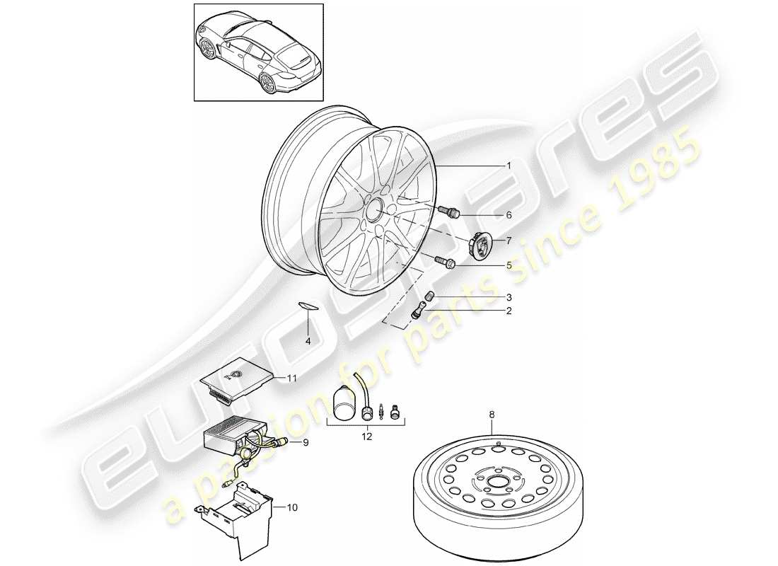 porsche 2011 (panamera 970) diagrama de piezas de ruedas