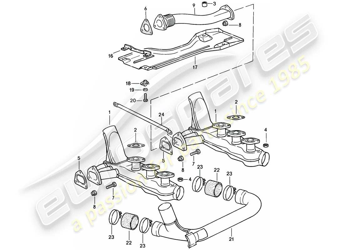 porsche 1988 (911) sistema de escape diagrama de piezas