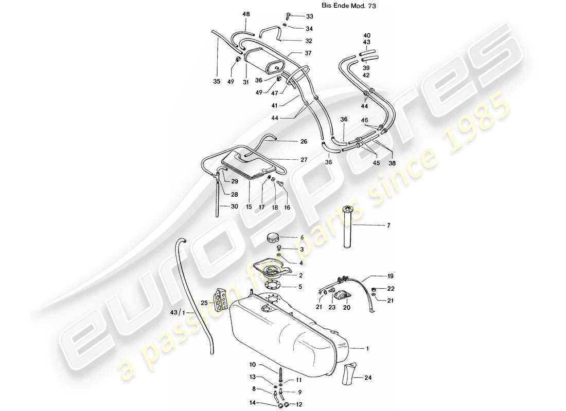 porsche 1975 (914) tanque de combustible - d >> - mj 1973 diagrama de piezas