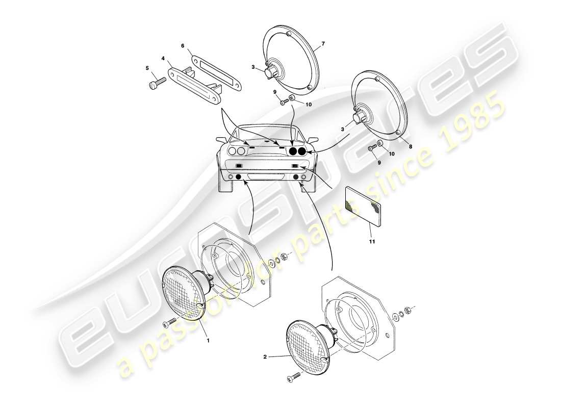 aston martin v8 coupe (2000) lámparas exteriores diagrama de piezas