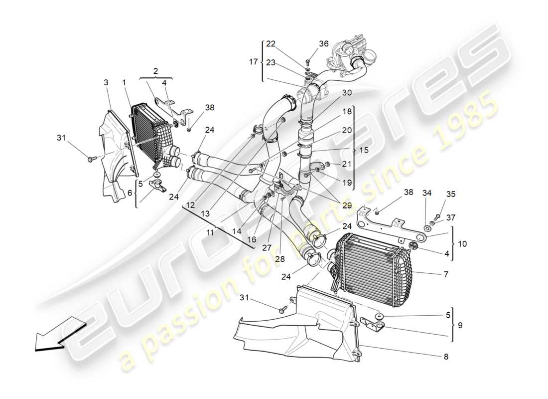 maserati qtp 3.0 tds v6 275hp (2015) diagrama de piezas del sistema intercooler