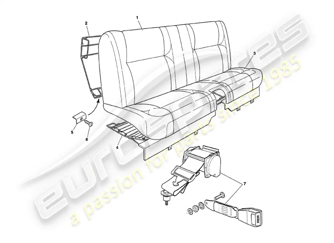 aston martin v8 volante (1998) asientos traseros y cinturones diagrama de piezas