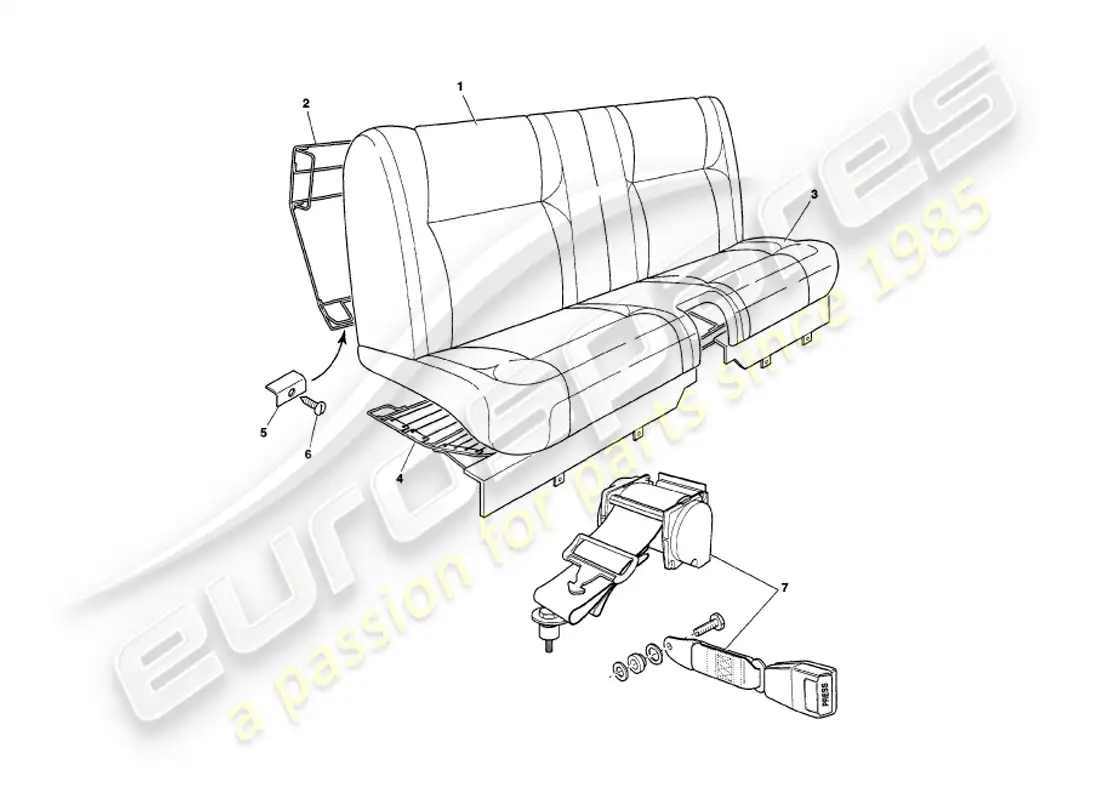 aston martin v8 volante (1997) asientos traseros y cinturones diagrama de piezas