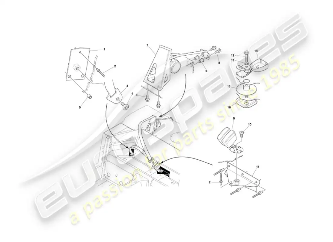 aston martin vanquish (2006) cinturones de seguridad traseros diagrama de piezas