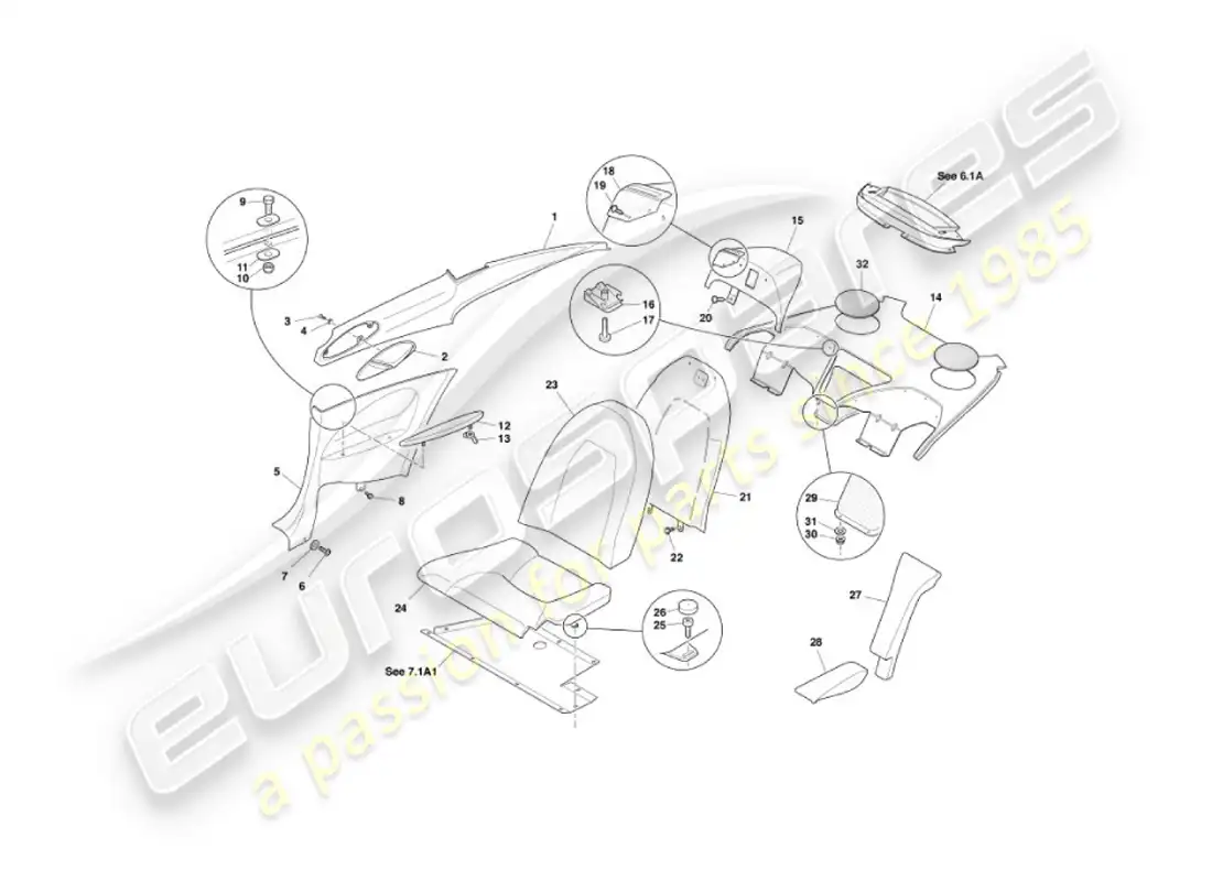 aston martin vanquish (2006) moldura trasera, 2+2 diagrama de piezas