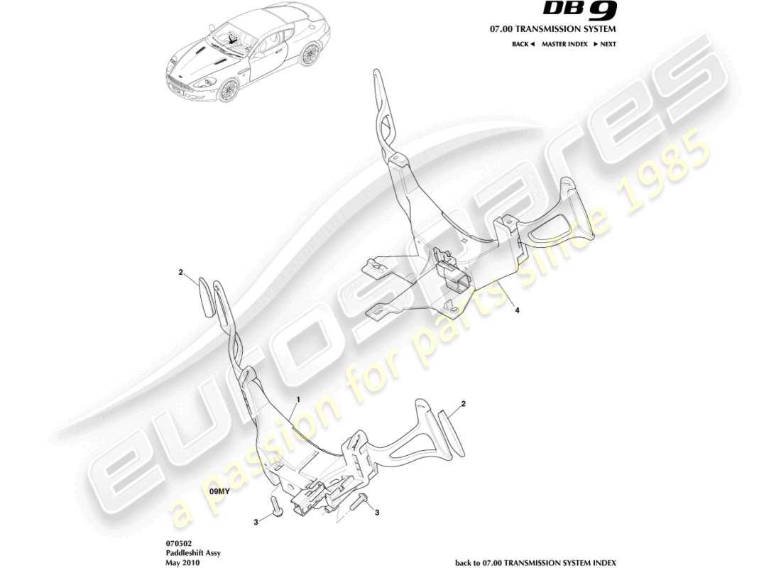 aston martin db9 (2010) diagrama de piezas del cambio de paletas