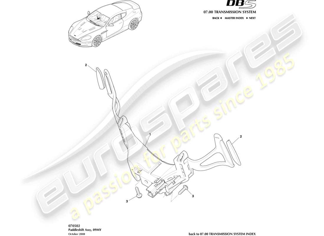 aston martin dbs (2013) diagrama de piezas del cambio de paletas