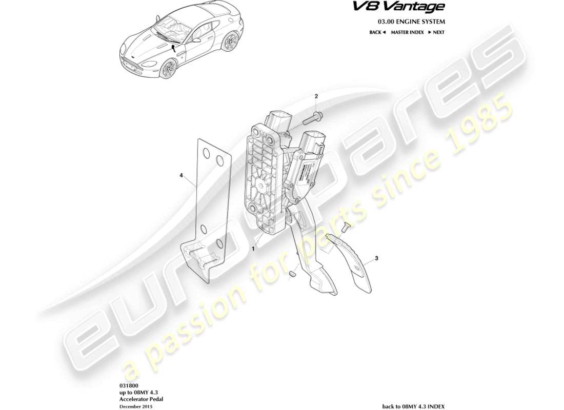 aston martin v8 vantage (2006) diagrama de piezas del pedal del acelerador