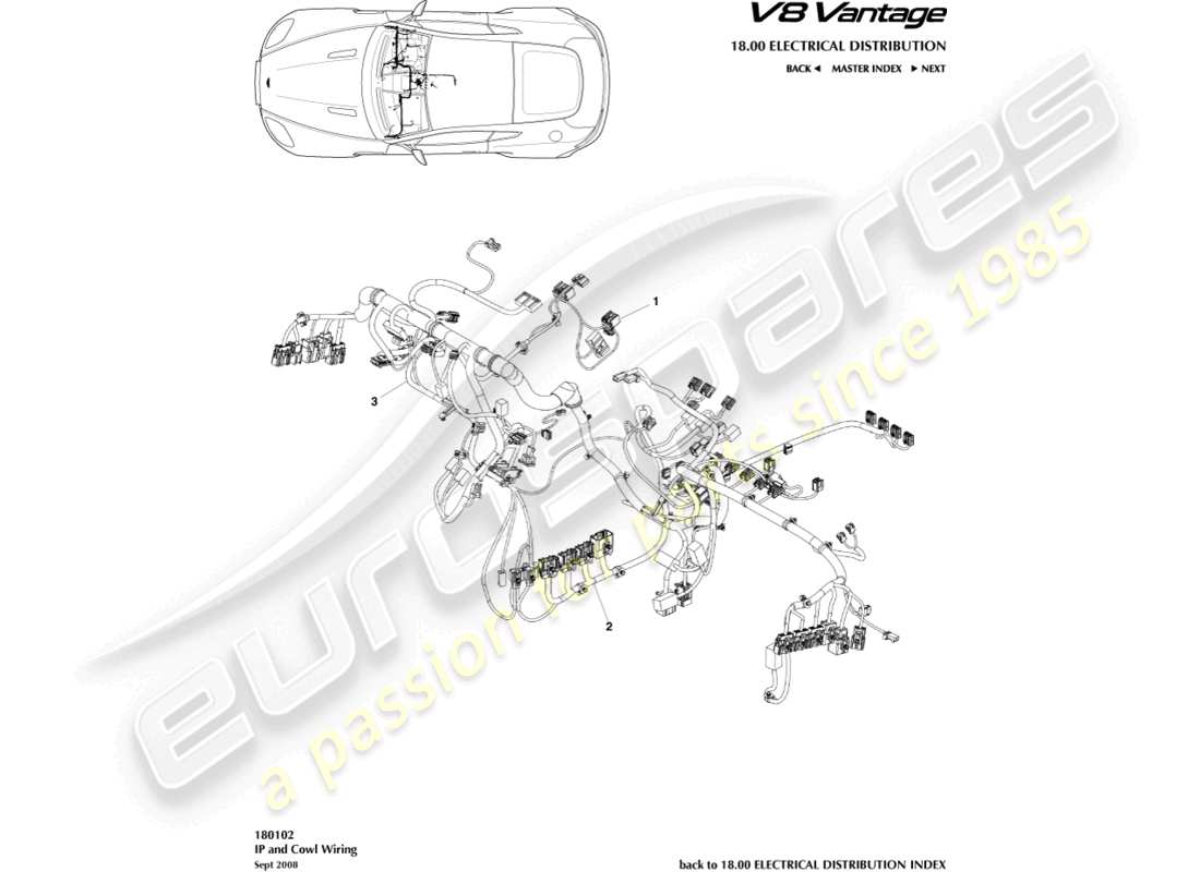 aston martin v8 vantage (2006) diagrama de piezas del arnés ip