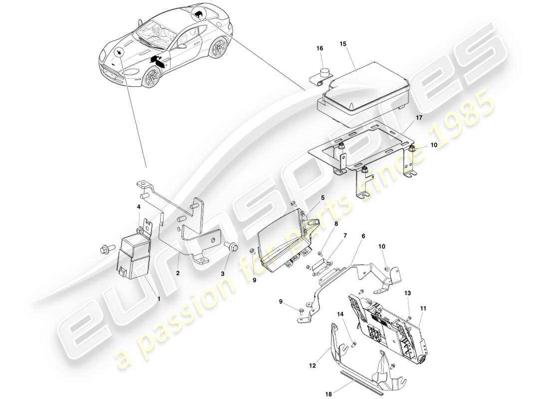 aston martin v8 vantage (2005) diagrama de piezas de los paneles de fusibles