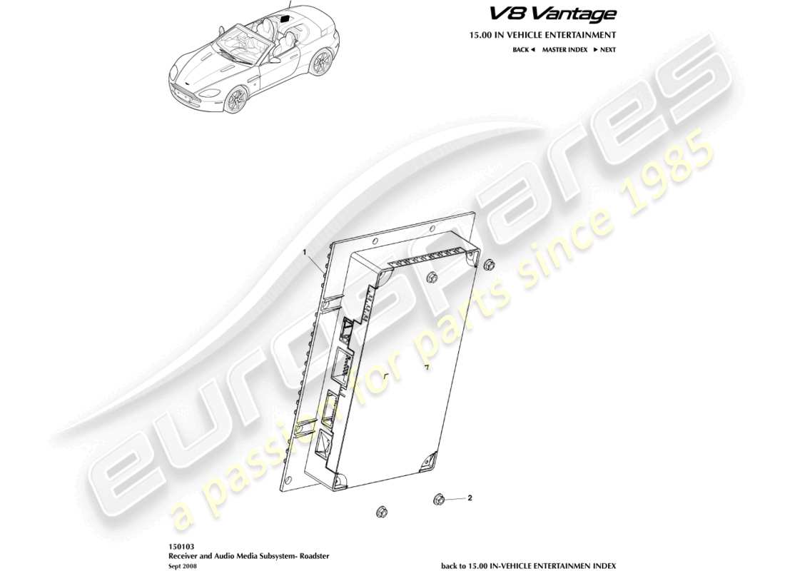 aston martin v8 vantage (2018) amplificador, diagrama de piezas del roadster
