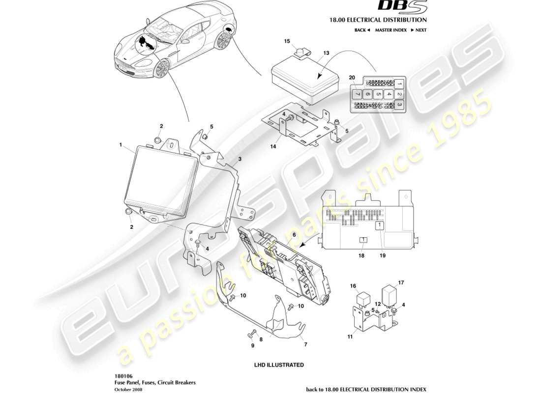 aston martin dbs (2013) diagrama de piezas de los paneles de fusibles