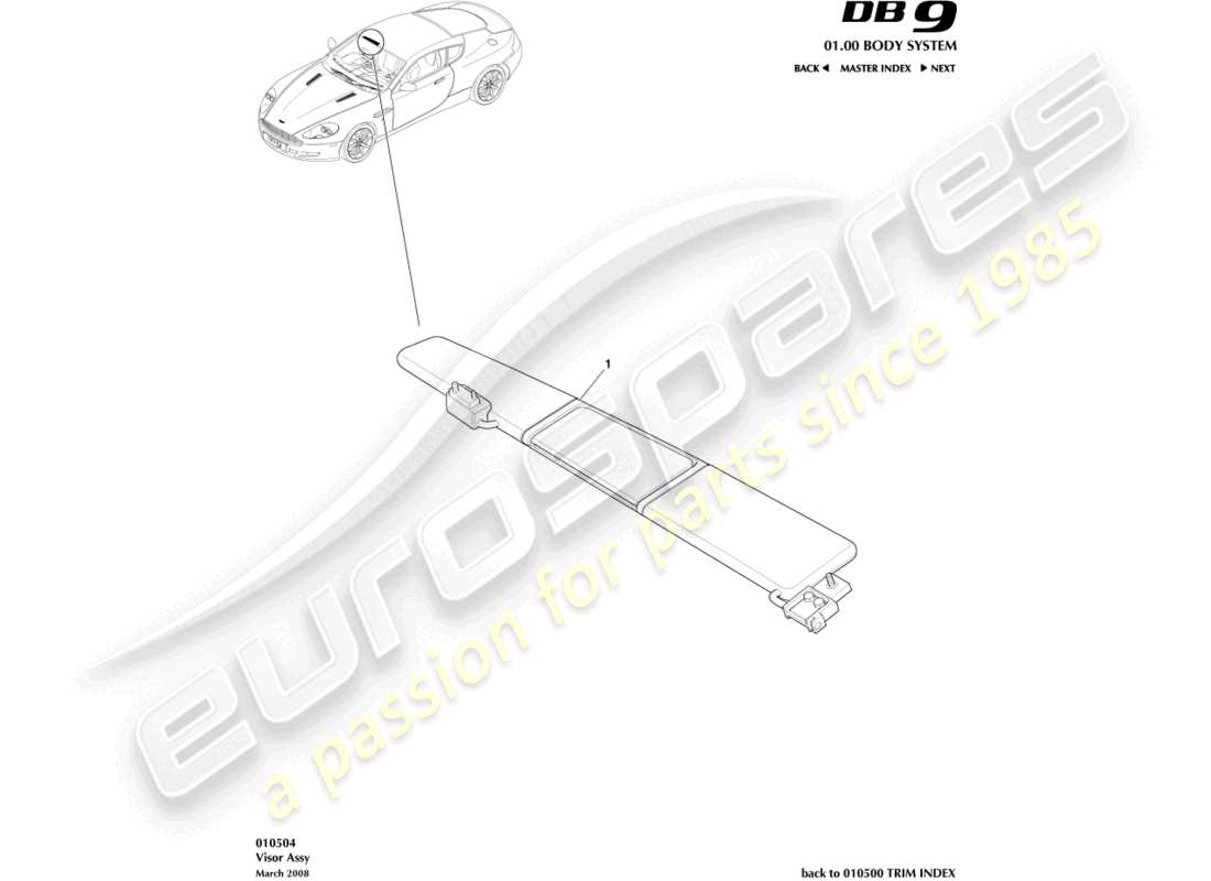 aston martin db9 (2008) diagrama de piezas del parasol