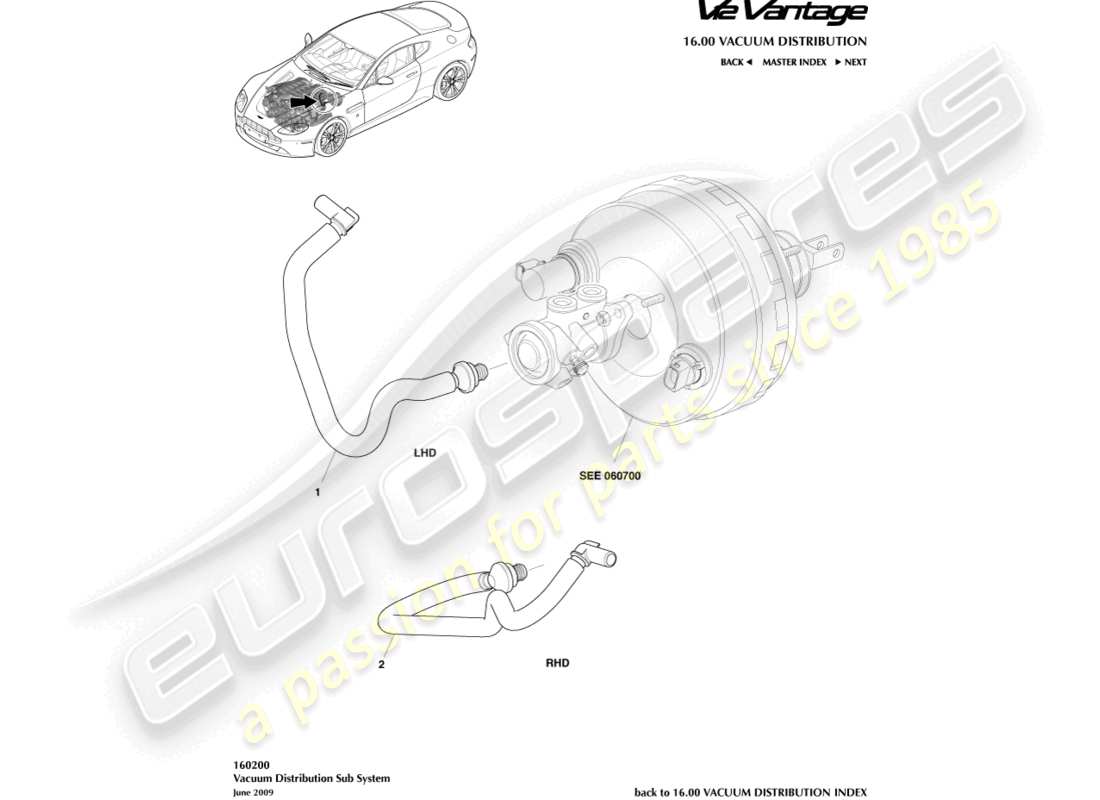 aston martin v12 vantage (2010) diagrama de piezas de la tubería de vacío