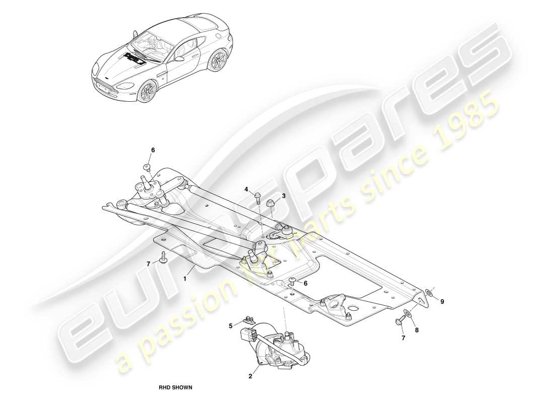 aston martin v8 vantage (2005) diagrama de piezas del conjunto del varillaje del limpiaparabrisas
