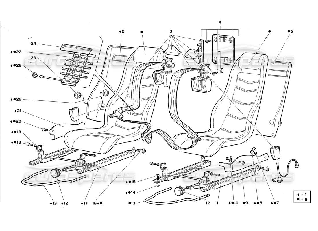 lamborghini diablo gt (1999) cinturones de seguridad de tres puntos diagrama de piezas