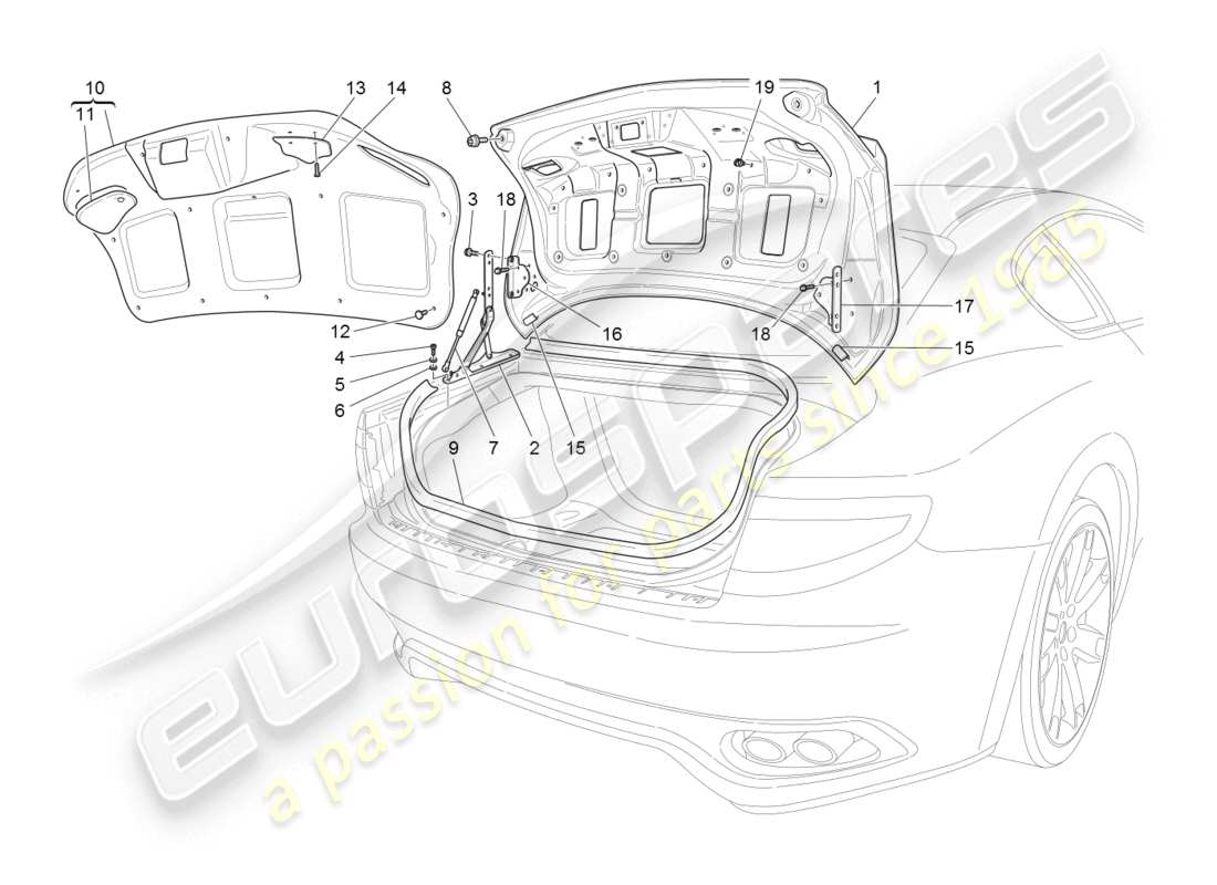 maserati granturismo (2008) diagrama de piezas de la tapa trasera