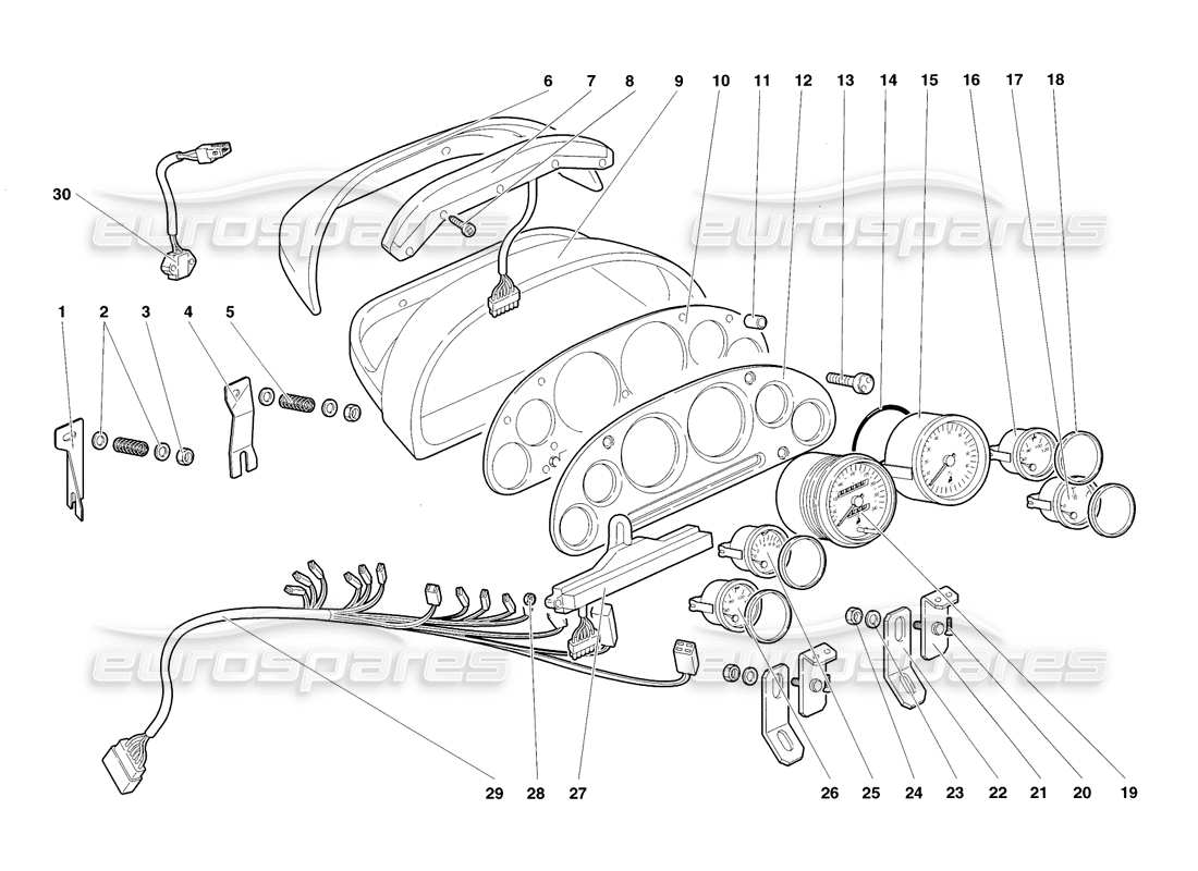 lamborghini diablo sv (1998) instrumentos del tablero diagrama de piezas