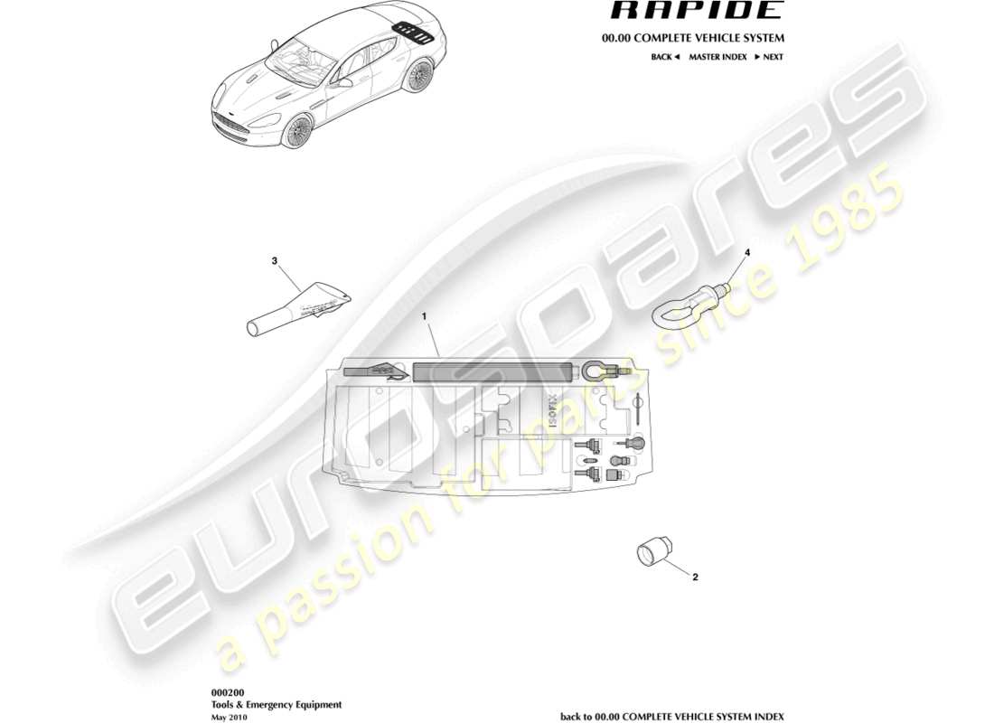 aston martin rapide (2012) herramientas y equipos de emergencia diagrama de piezas