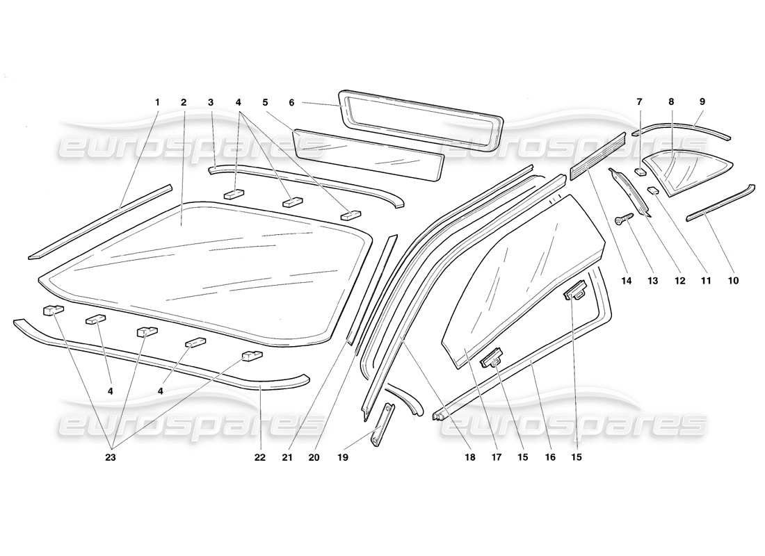 lamborghini diablo sv (1998) ventanas diagrama de piezas