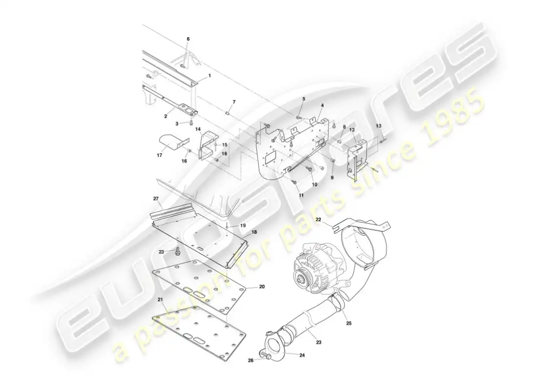 aston martin vanquish (2007) deflectores y escudos térmicos diagrama de piezas