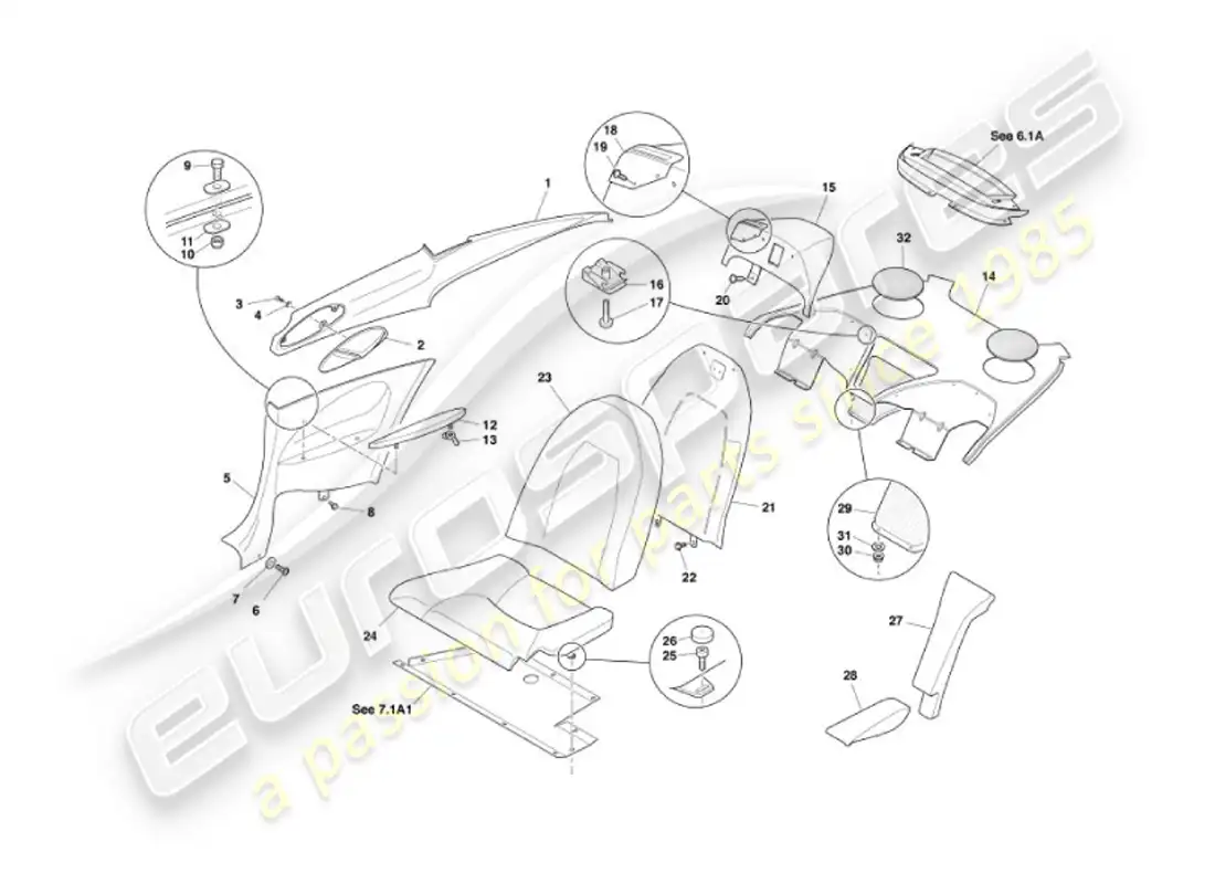 aston martin vanquish (2007) adorno trasero, diagrama de piezas 2+2