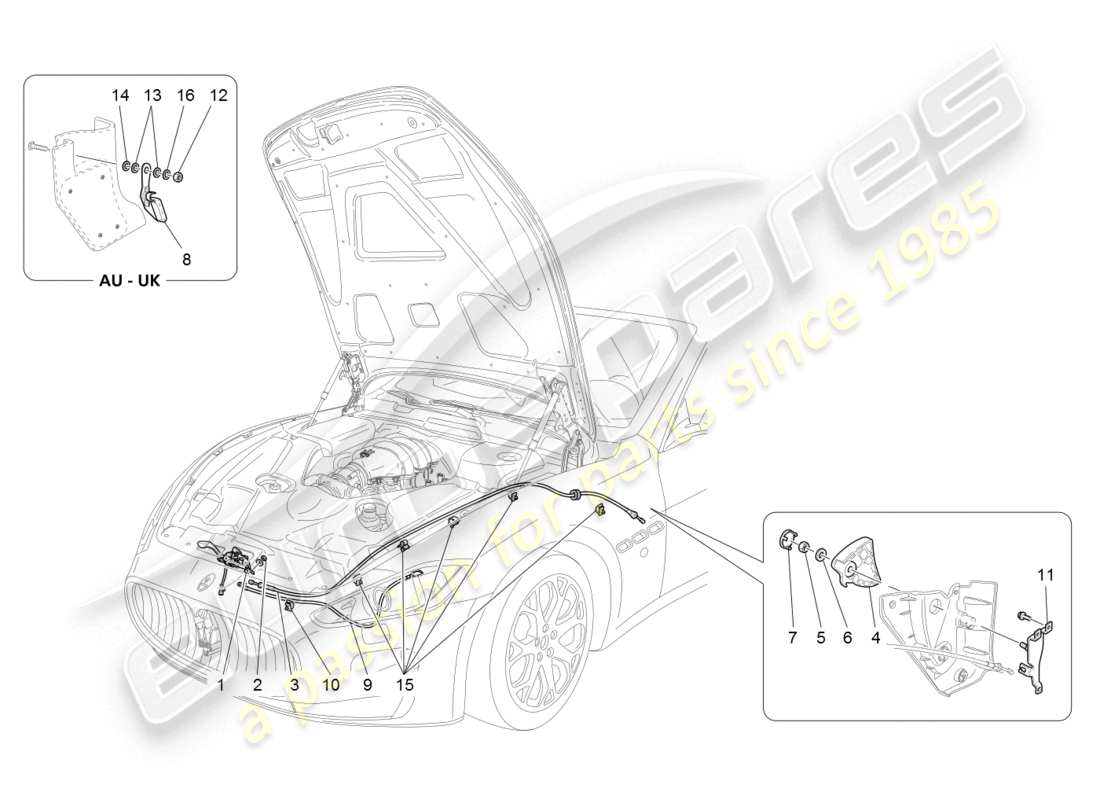 maserati granturismo (2008) botón de apertura de tapa frontal diagrama de piezas