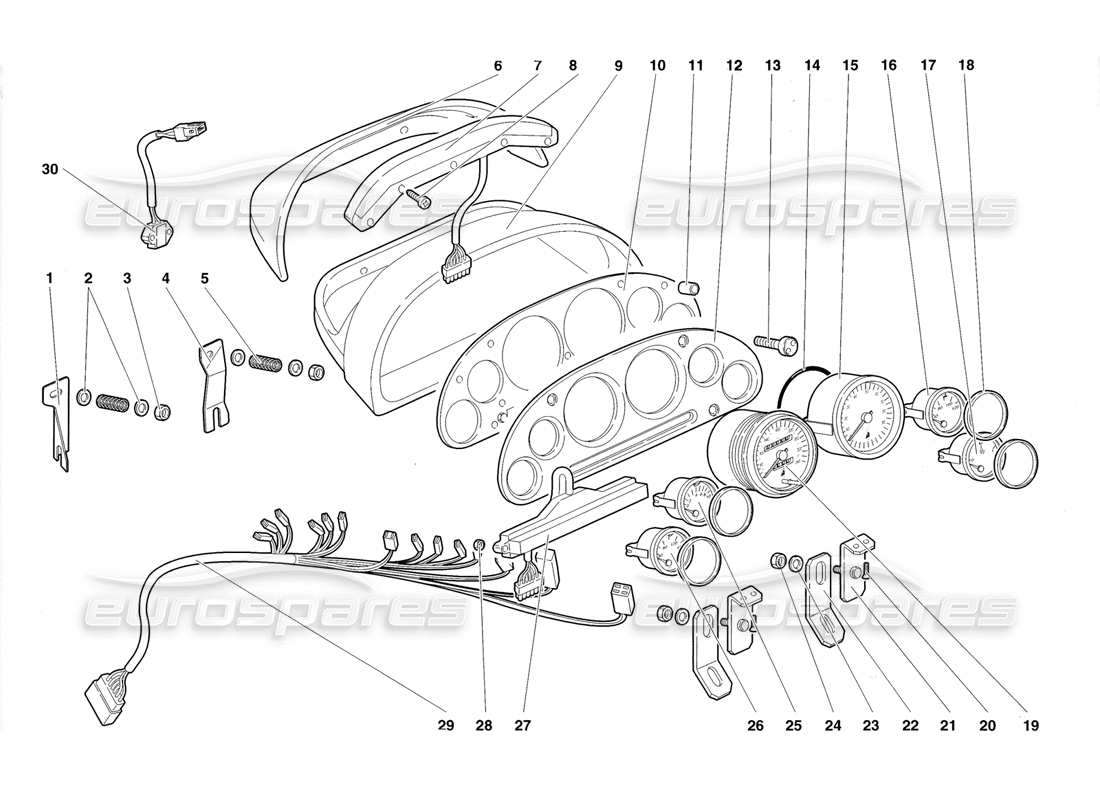 lamborghini diablo roadster (1998) instrumentos del tablero diagrama de piezas