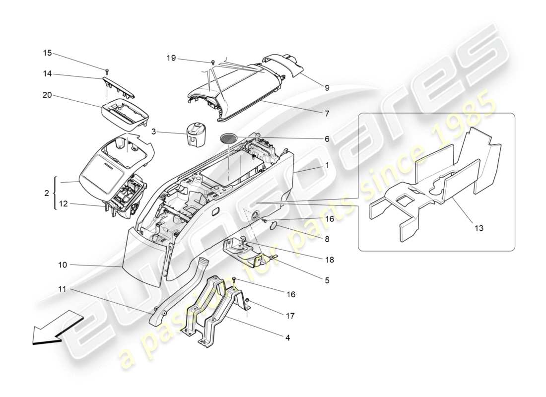 maserati qtp 3.0 bt v6 410hp (2014) consola de accesorios y consola trasera diagrama de piezas